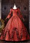 Red Floral Brocade Long Sleeves Tiered Ruffles Floor Length Masquerade Party Dress 3