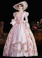 Blue Yellow Pink Printed Long Flare Sleeve Floor Length Masquerade Ball Dress