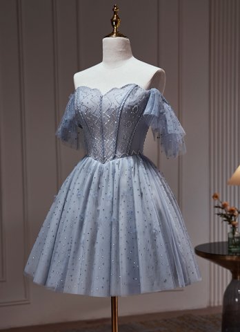 Off Shoulder Sequin Appliques Beading Corset Mini Cocktail Dress