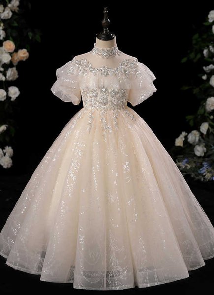 Girls Sequin Prom Gowns Luxury Wedding Party Princess Dresses