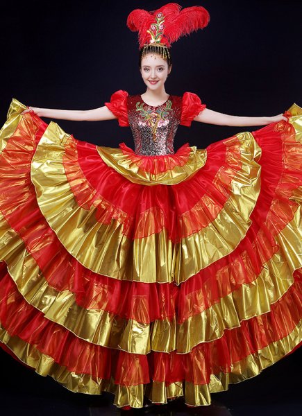 Women Carnival Dance Dresses Holiday Flamenco Group Dress