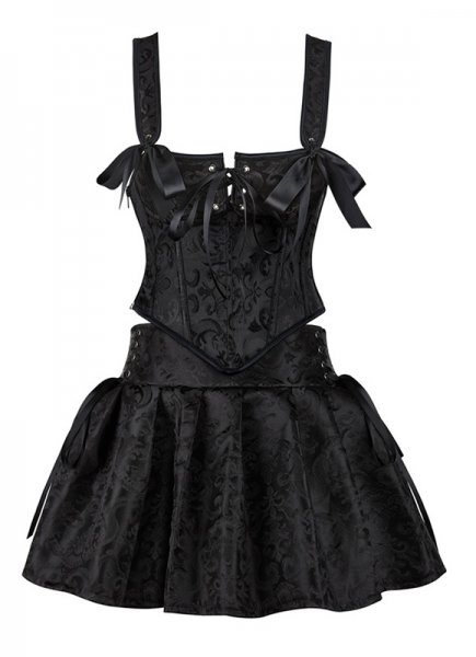 Vintage Historically Inspired Brocade Black Overbust Corset