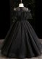 Children Black Applique Feather Tulle Funeral Halloween Party Dress 3