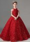 Girls Red Halter Neck Sequin Bead Wedding Christmas Dresses 2
