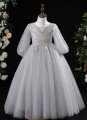Gray Girls Princess Sequin Wedding Party Dress
