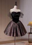 Elegant Black Prom Dress A-line Mini Pageant Sweetheart Illusion Off Shoulder Evening Gowns