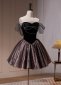 Elegant Black Prom Dress A-line Mini Pageant Sweetheart Illusion Off Shoulder Evening Gowns