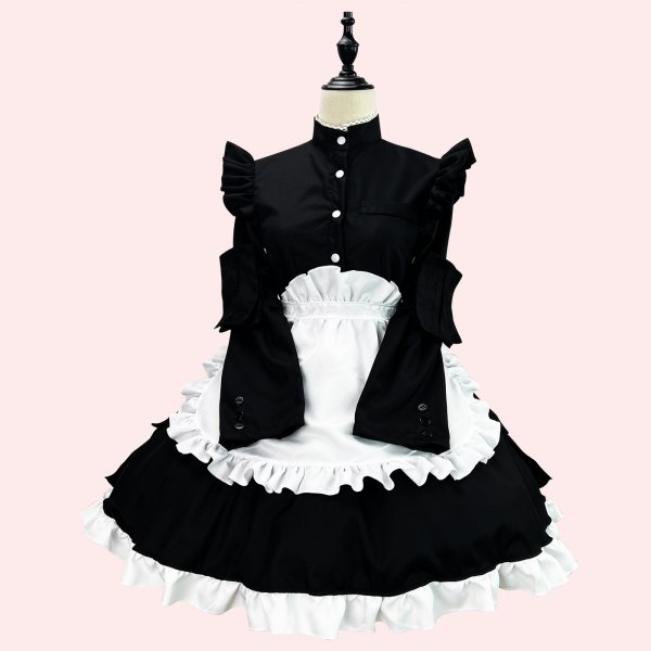 Black Long Sleeves Cosplay Maid Dress Uniform
