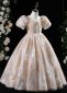 Vintage Champagne Jacquard Dress Banquet Flower Girl Dresses