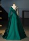 Green Red Satin Long Sleeve Stage Formal Dress