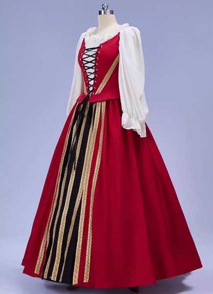 Red Renaissance Medieval Ball Gown Christmas Victorian Queen Dress