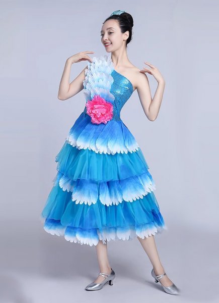 Women One Shoulder Theater Carnival Dance Petal Short Dresses