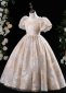 Vintage Champagne Jacquard Dress Banquet Flower Girl Dresses 1