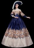 ブルー初期ビクトリア朝の革命的なボールガウン再現シアタードレス