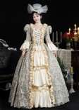 Victorian Blue Flower Jacquard Masquerade Party Dress Theater Clothing