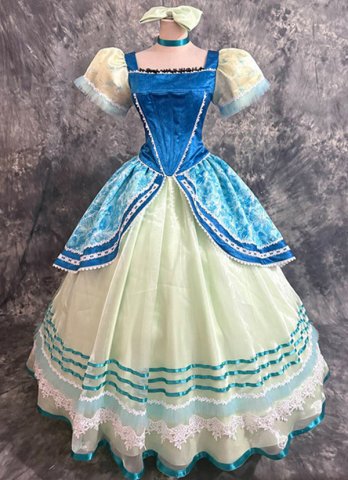 Customized Blue Luxury Satin Corset Bodice Adult Princess Cosplay Dress Women Dancing Gown Costume