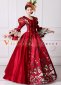 Red Long Flare Sleeves Vintage Lace Floral Wedding Masquerade Ball Gown Dress 3