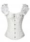 Black White Jacquard Sexy Corset Top with Puff Sleeves 3