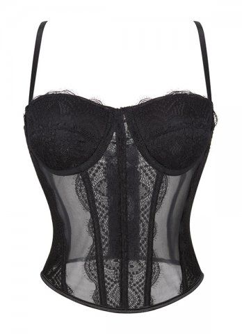 Women Sexy Black Lace Bustier Corset Top with Cups