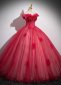 Red Appliques Tulle Corset Long Holiday Party Dress 1