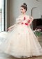 Flower Girls Cold Shoulder Sleeve Applique Flower Tulle Party Formal Dress 1