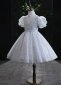 Girls Mock Neck Pearl Tulle Champagne Short Dresses 5