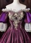 Purple Velvet Gold Embroidery Off the Shoulder Victorian Rococo Ball Gown 5