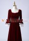 Wine Red Velvet Long Sleeves 18th Century Vintage Evening Ball Gown Dress