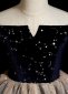 Flower Girl Off Shoulder Velvet Tulle Christmas Party Formal Dress Dark Blue