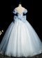 Deep V Neck Light Blue Beading Tulle Holiday Dress With Flower 3