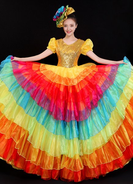 Women Colorful Ruffled Tulle Dresses Samba Carnival Dance Costumes