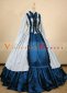 White and Blue Striped Long Sleeve Victorian Dress for Women