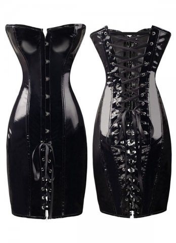 Black Leather Sexy Robe Corset