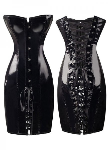 Black Leather Sexy Robe Corset