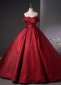 Vintage Burgundy Off Shoulder Jacquard Formal Evening Dress