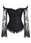 Lace Overlay Long Sleeve Red Overbust Corset Top Black