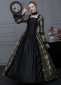 New Black Gold Floral Brocade Renaissance Medieval Square Collar Long Sleeves Victorian Dress