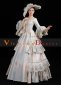 Blue Long Flare Sleeves Lace Floral Vintage Rococo Women Party Dress with Hat 2