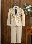 Boys Suits Slim Fit Embroidery Sequins Lapel Tuxedo Jacket Set 5 Piece Formal Dress Blazer For Stage