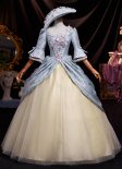 Noble Renaissance Vintage Blue Floral Jacquard Masked Prom Dress Lace Flower Half Sleeve Long Formal Ball Dress