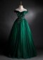 Deep Green Embroidery Sequins Off Shoulder Tulle Formal Dress
