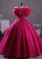Rose Red Gorgeous Appliques Tulle Prom Dress With Flower 2
