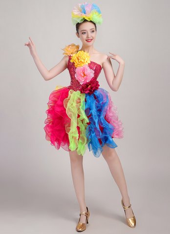 Women Stage Dance Costumes Holiday Girls Group Dresses