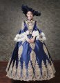 ダークブルーヴァンパイアハロウィーン刺繍マリーアントワネットコスチュームゴシックビクトリアンカーニバルガウンドレスステージシアターコスチューム