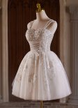 Pretty Short Prom Dresses Lace Appliques Spaghetti Straps Sequin Bead Princess Dresses