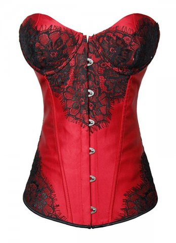Red Satin Overbust Corset With Black Detailing