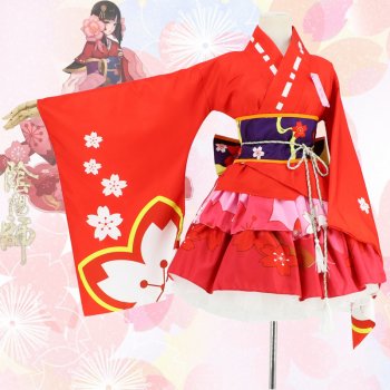 Red Cherry blossoms Printed Kimono Anime Cosplay Costume