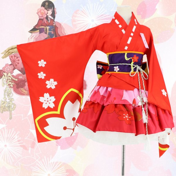 Red Cherry blossoms Printed Kimono Anime Cosplay Costume