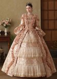 Customized Victorian Faire Marie Antoinette Queen Pink Fantasy Dress Brocade Floral Gown