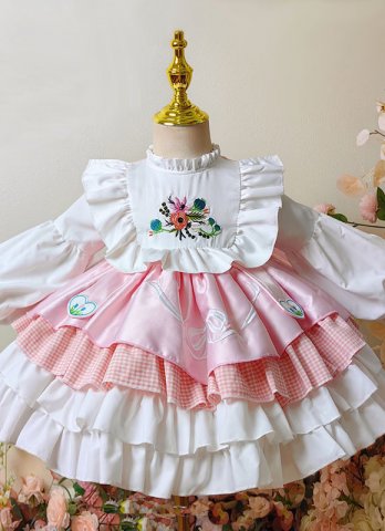 Girls Flower Princess Embroidered Layered Birthday Party Dress